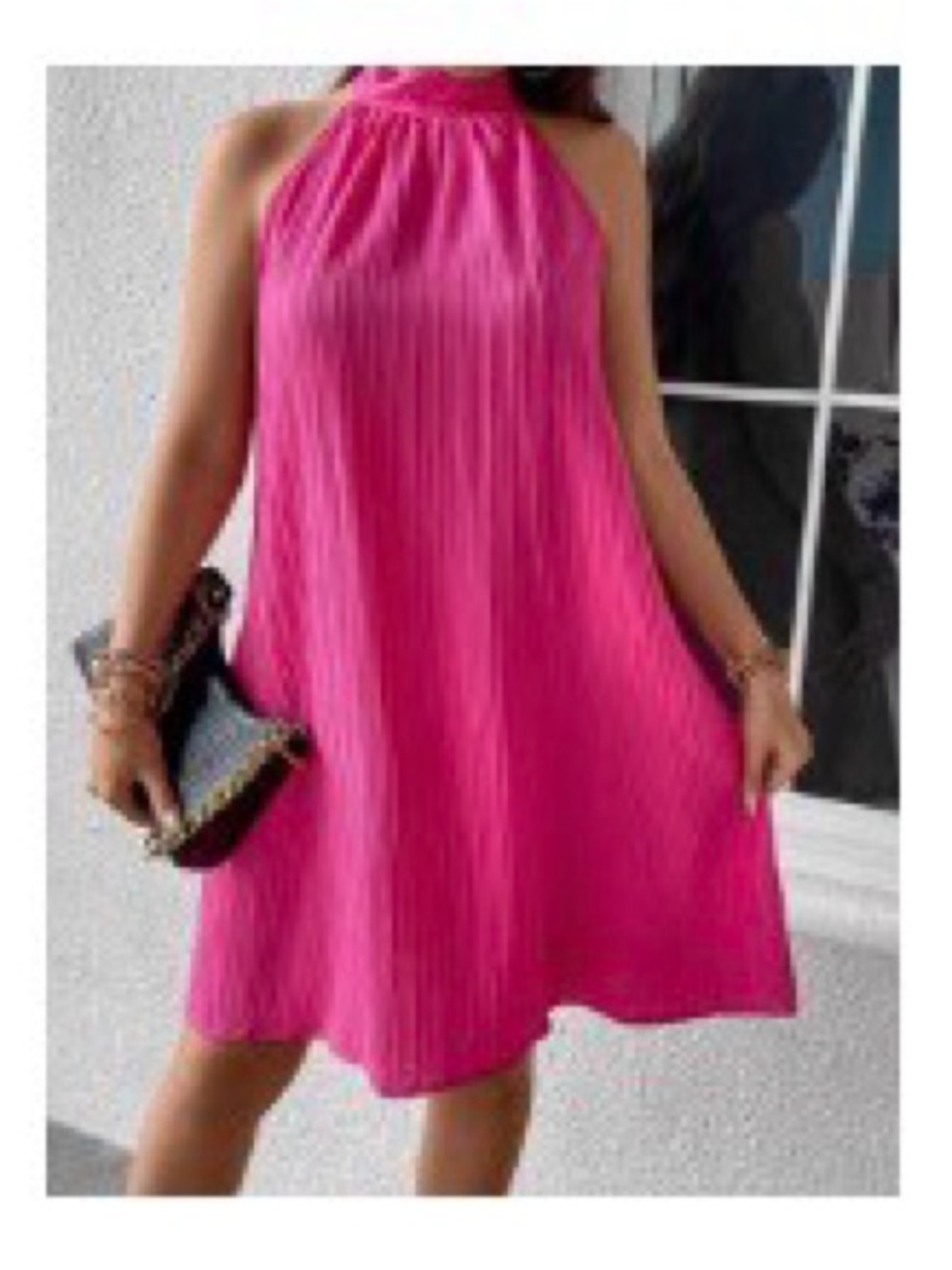 HOT PINK Halter Dress with Flowing Long Tie Closer at Neck. Perfect Summer Dress